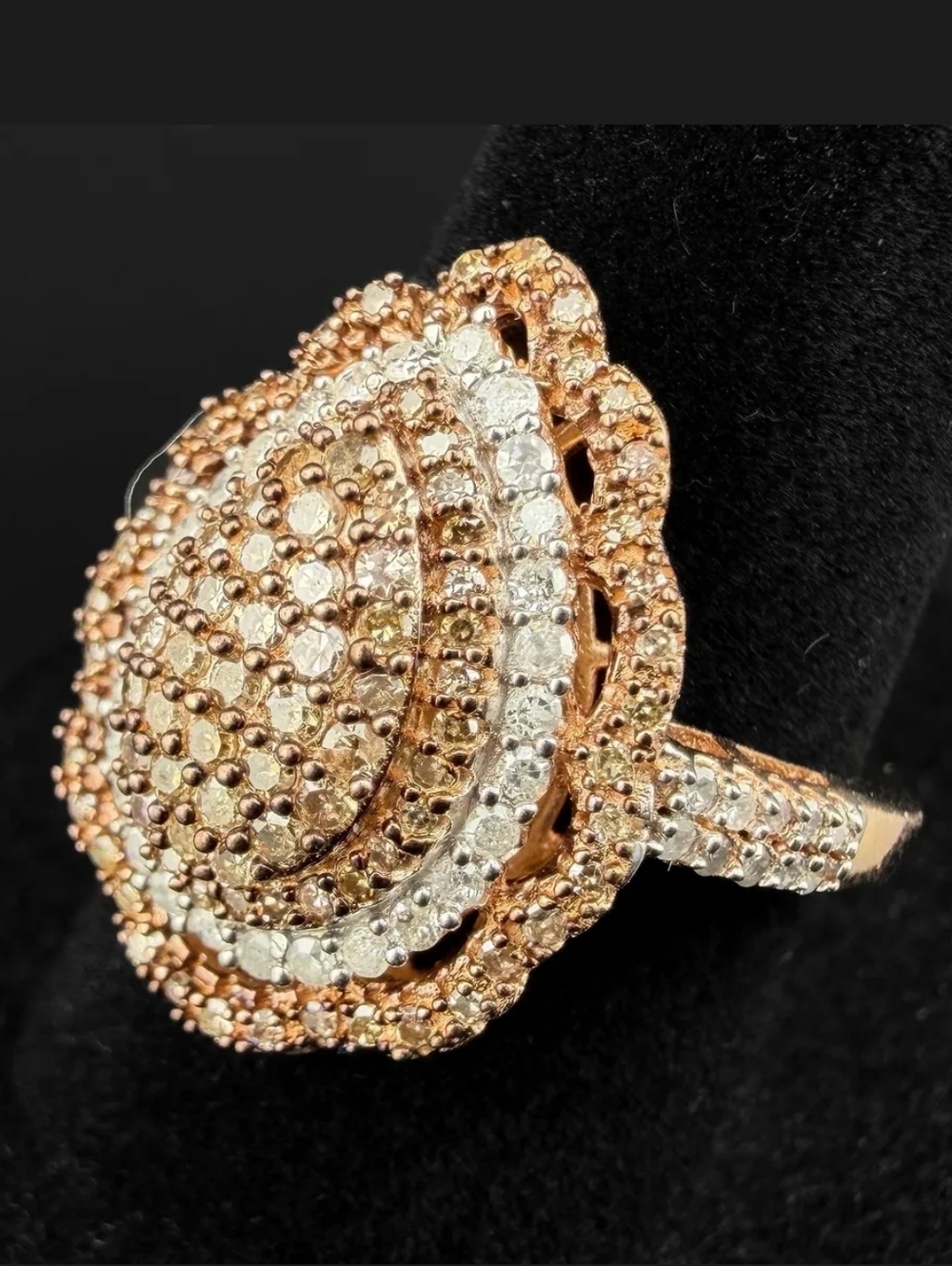 D'Joy Champagne & WhiteDiamond Cluster Ring | 18K RoseGold Vermeil 925